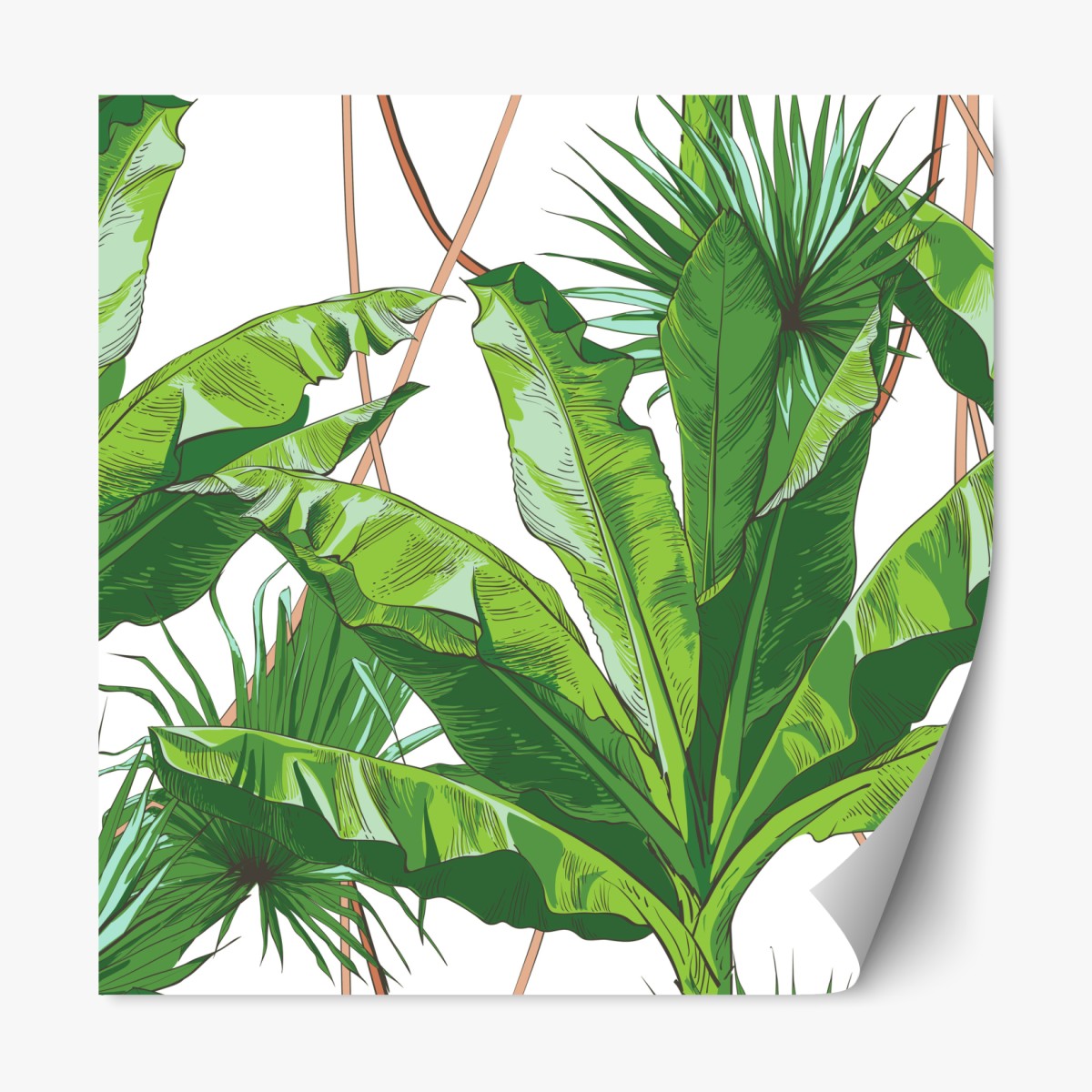 Repositionable sticker lush tropical banana leaf pattern