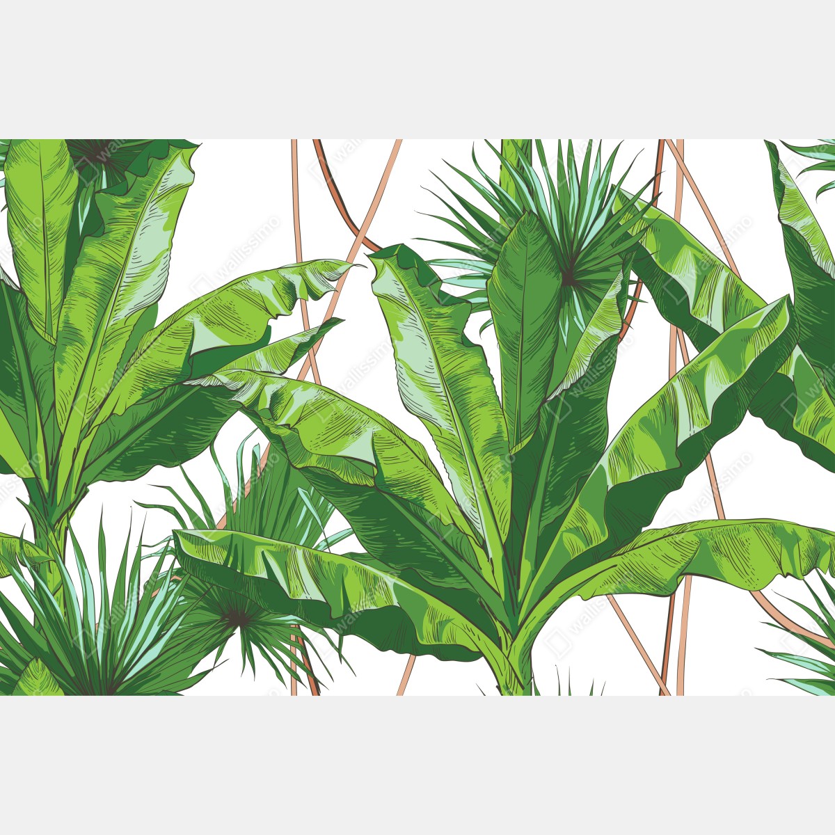 Naklejka repozycjonowalna bujny wzór liści bananowca – Wallissimo® Naklejka repozycjonowalna bujny wzór liści bananowca – Wallissimo®
