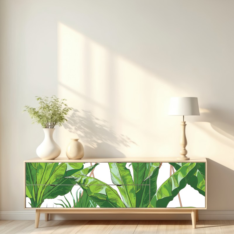 Naklejka repozycjonowalna bujny wzór liści bananowca – Wallissimo® Naklejka repozycjonowalna bujny wzór liści bananowca – Wallissimo®
