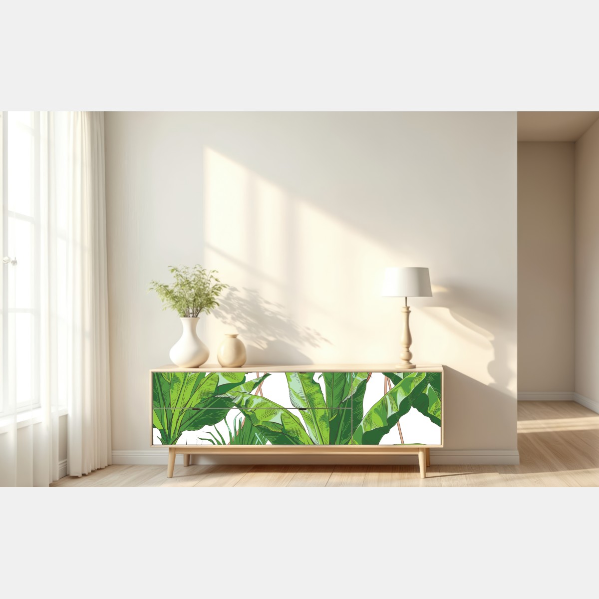 Naklejka repozycjonowalna bujny wzór liści bananowca – Wallissimo® Naklejka repozycjonowalna bujny wzór liści bananowca – Wallissimo®