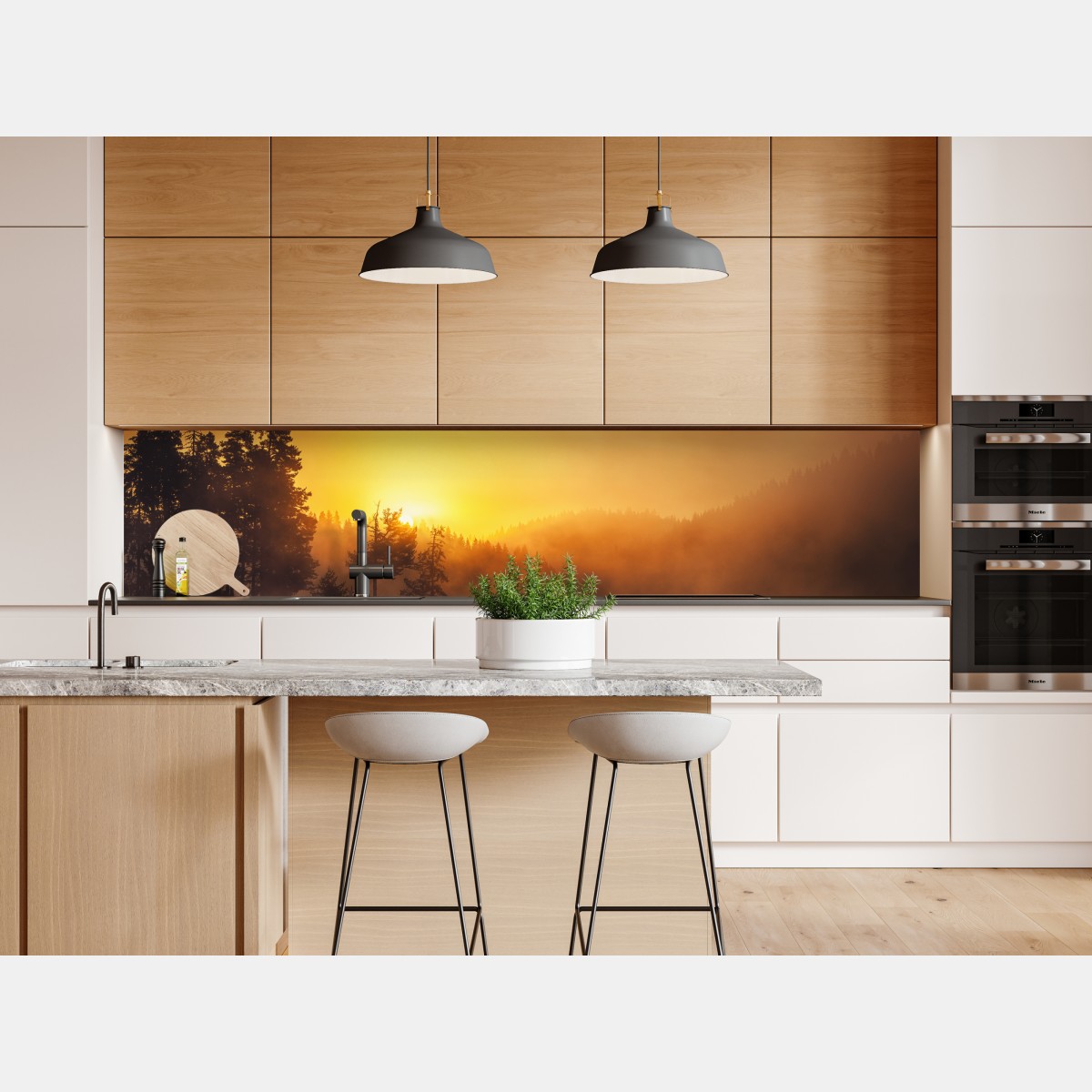 Naklejka repozycjonowalna złoty wschód słońca nad mglistym jeziorem – Wallissimo® Naklejka repozycjonowalna złoty wschód słońca nad mglistym jeziorem – Wallissimo®