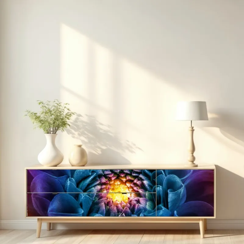 Naklejka repozycjonowalna intensywna niebieska chryzantema z bliska – Wallissimo® Naklejka repozycjonowalna intensywna niebieska chryzantema z bliska – Wallissimo®