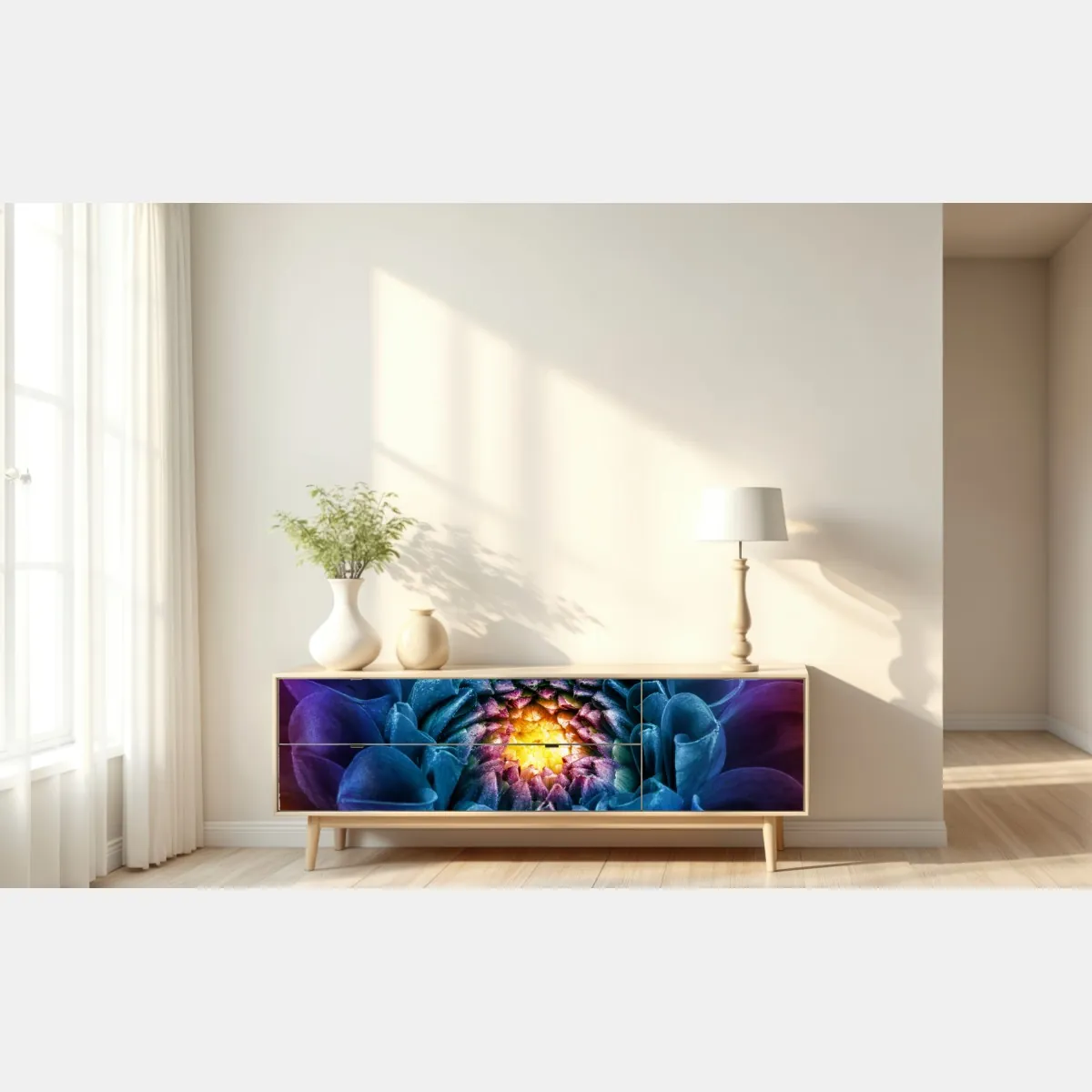 Naklejka repozycjonowalna intensywna niebieska chryzantema z bliska – Wallissimo® Naklejka repozycjonowalna intensywna niebieska chryzantema z bliska – Wallissimo®