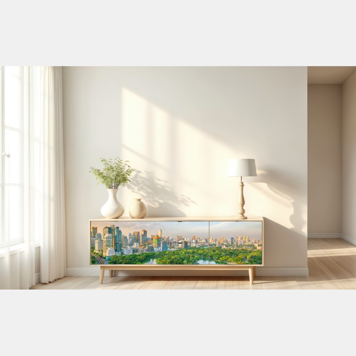 Naklejka repozycjonowalna Bangkok panorama nad parkiem Lumpini – Wallissimo® Naklejka repozycjonowalna Bangkok panorama nad parkiem Lumpini – Wallissimo®