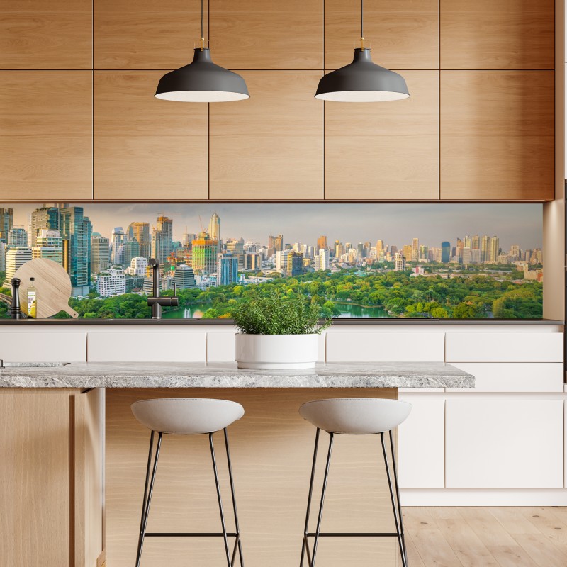 Naklejka repozycjonowalna Bangkok panorama nad parkiem Lumpini – Wallissimo® Naklejka repozycjonowalna Bangkok panorama nad parkiem Lumpini – Wallissimo®