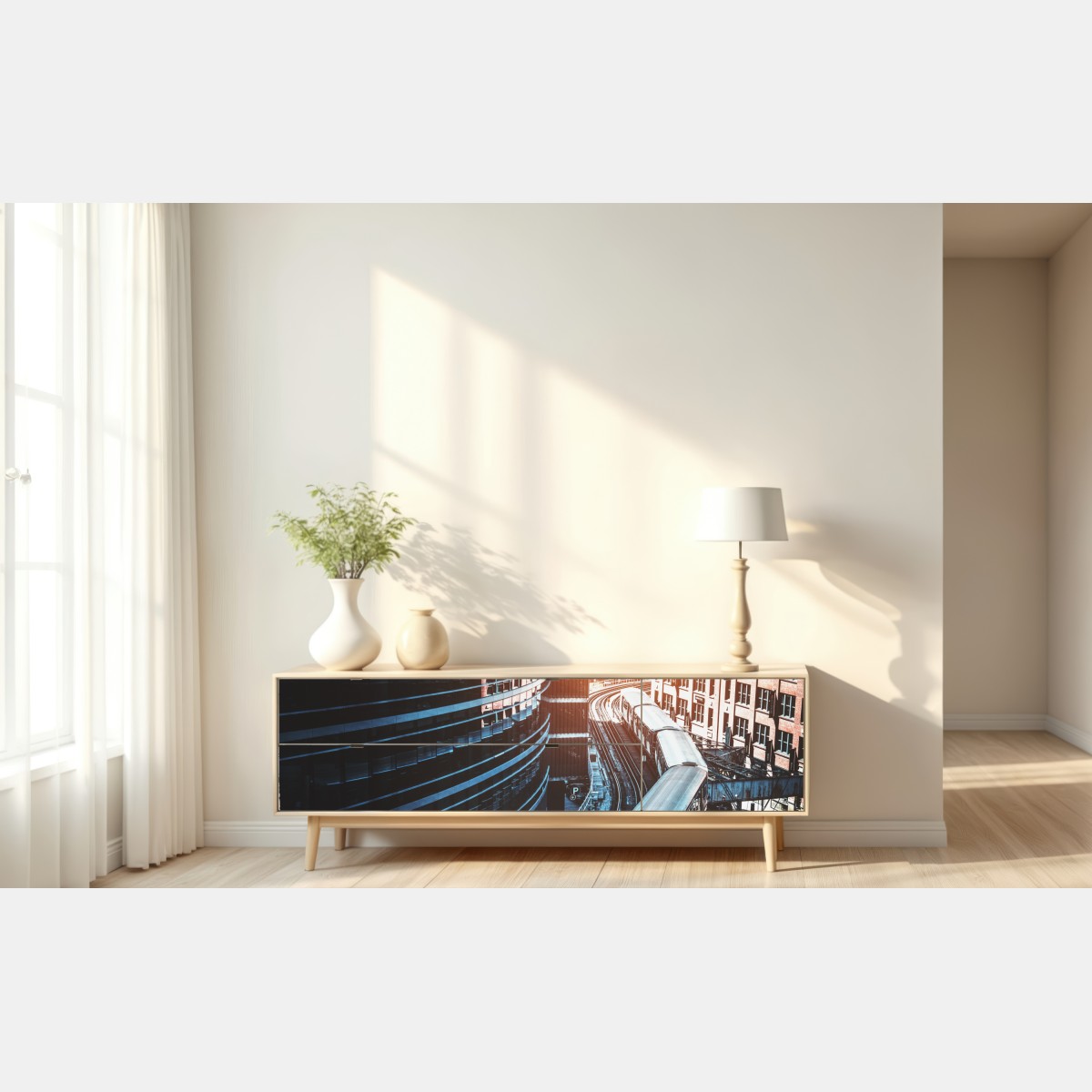 Naklejka repozycjonowalna Chicago kolej nadziemna w centrum – Wallissimo® Naklejka repozycjonowalna Chicago kolej nadziemna w centrum – Wallissimo®