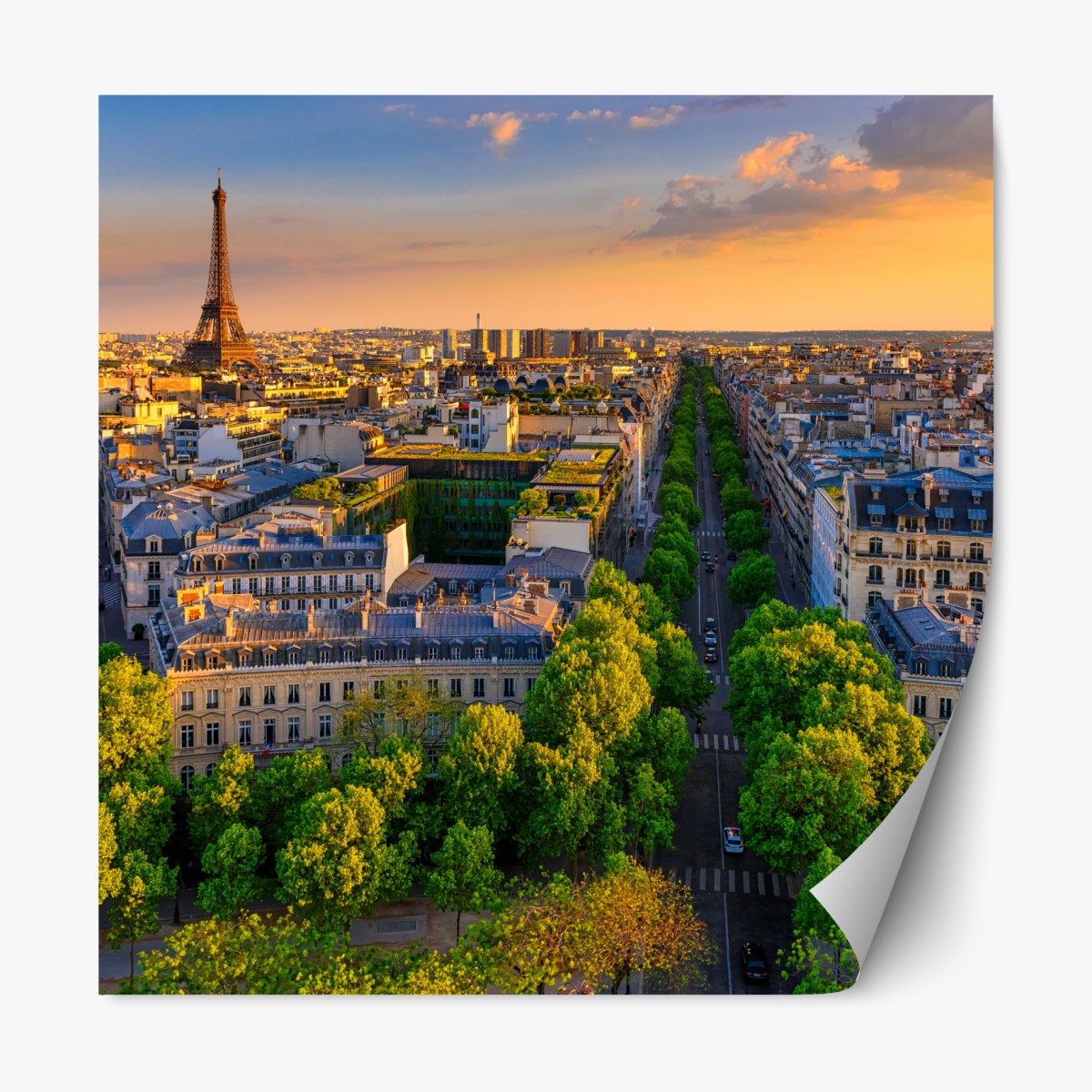 Repositionable sticker sunset skyline of Paris with Eiffel Tower