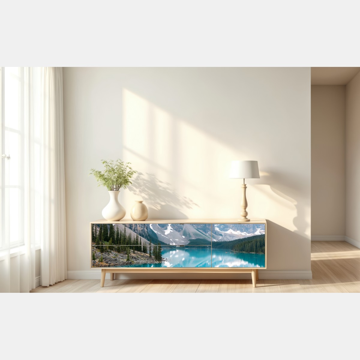 Naklejka repozycjonowalna turkusowe jezioro moraine w Banff – Wallissimo® Naklejka repozycjonowalna turkusowe jezioro moraine w Banff – Wallissimo®