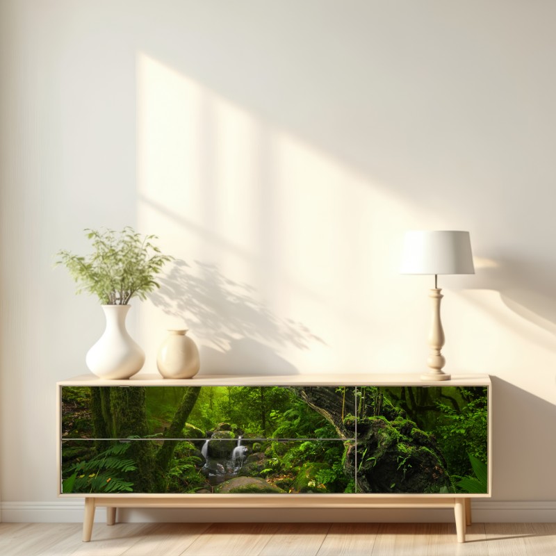 Naklejka repozycjonowalna mchy i strumień w porannym świetle – Wallissimo® Naklejka repozycjonowalna mchy i strumień w porannym świetle – Wallissimo®