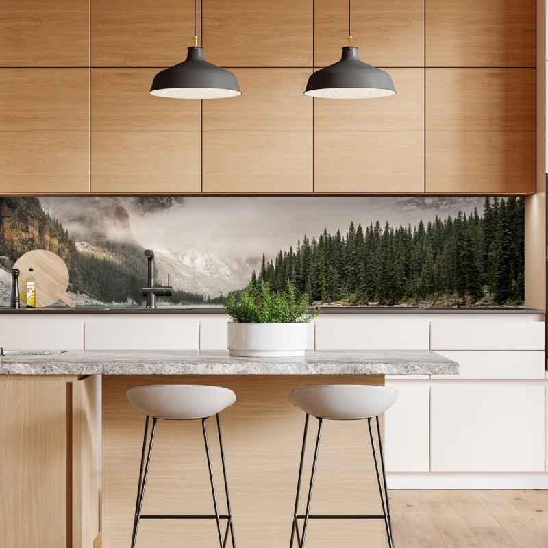 Naklejka repozycjonowalna mglista górska tafla jeziora – Wallissimo® Naklejka repozycjonowalna mglista górska tafla jeziora – Wallissimo®