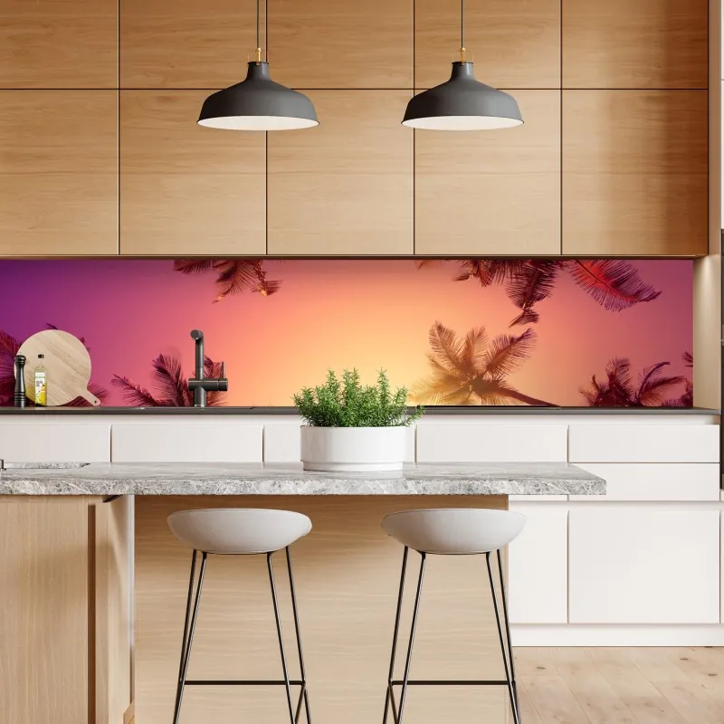 Naklejka repozycjonowalna tropikalny zachód słońca z sylwetkami palm – Wallissimo® Naklejka repozycjonowalna tropikalny zachód słońca z sylwetkami palm – Wallissimo®