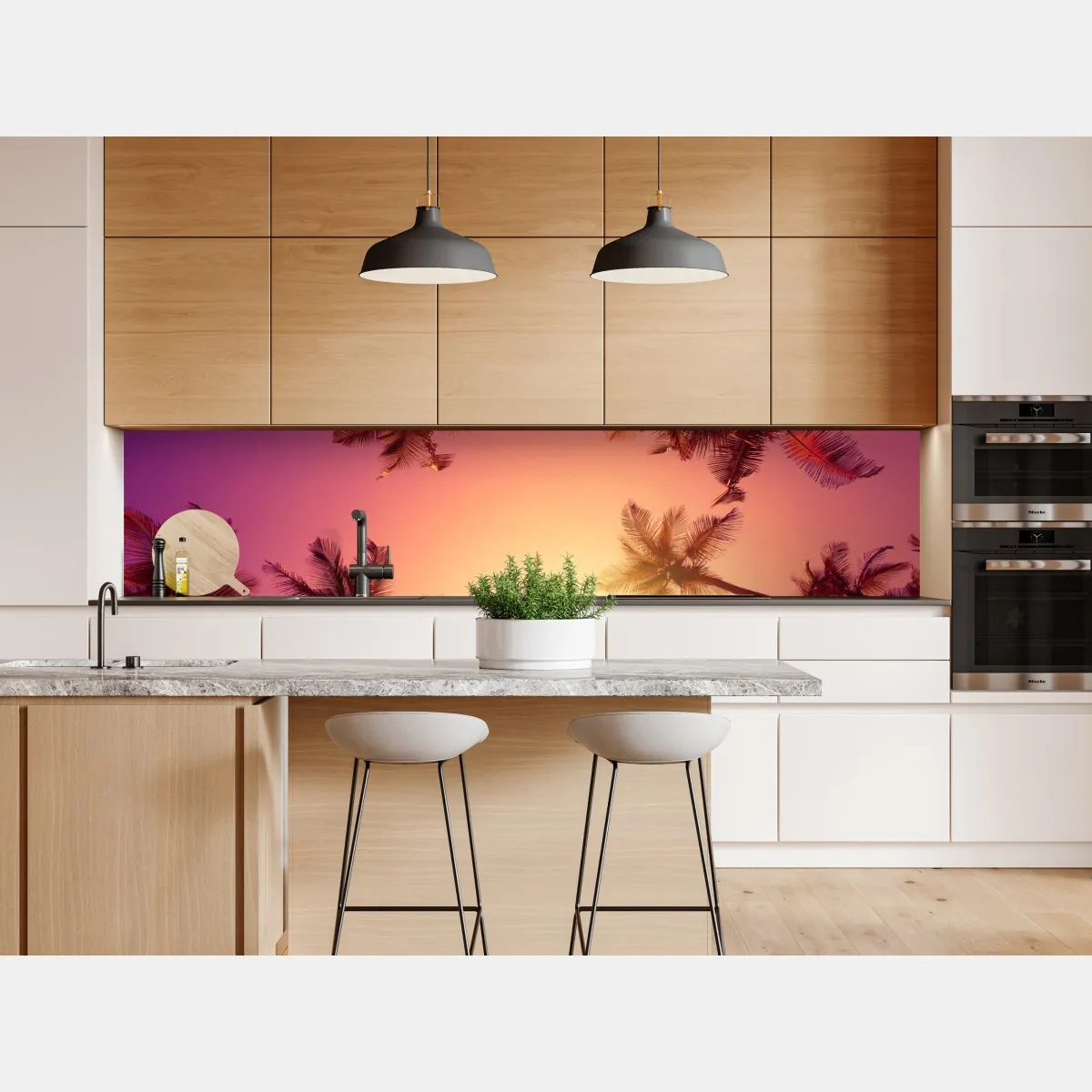Naklejka repozycjonowalna tropikalny zachód słońca z sylwetkami palm – Wallissimo® Naklejka repozycjonowalna tropikalny zachód słońca z sylwetkami palm – Wallissimo®