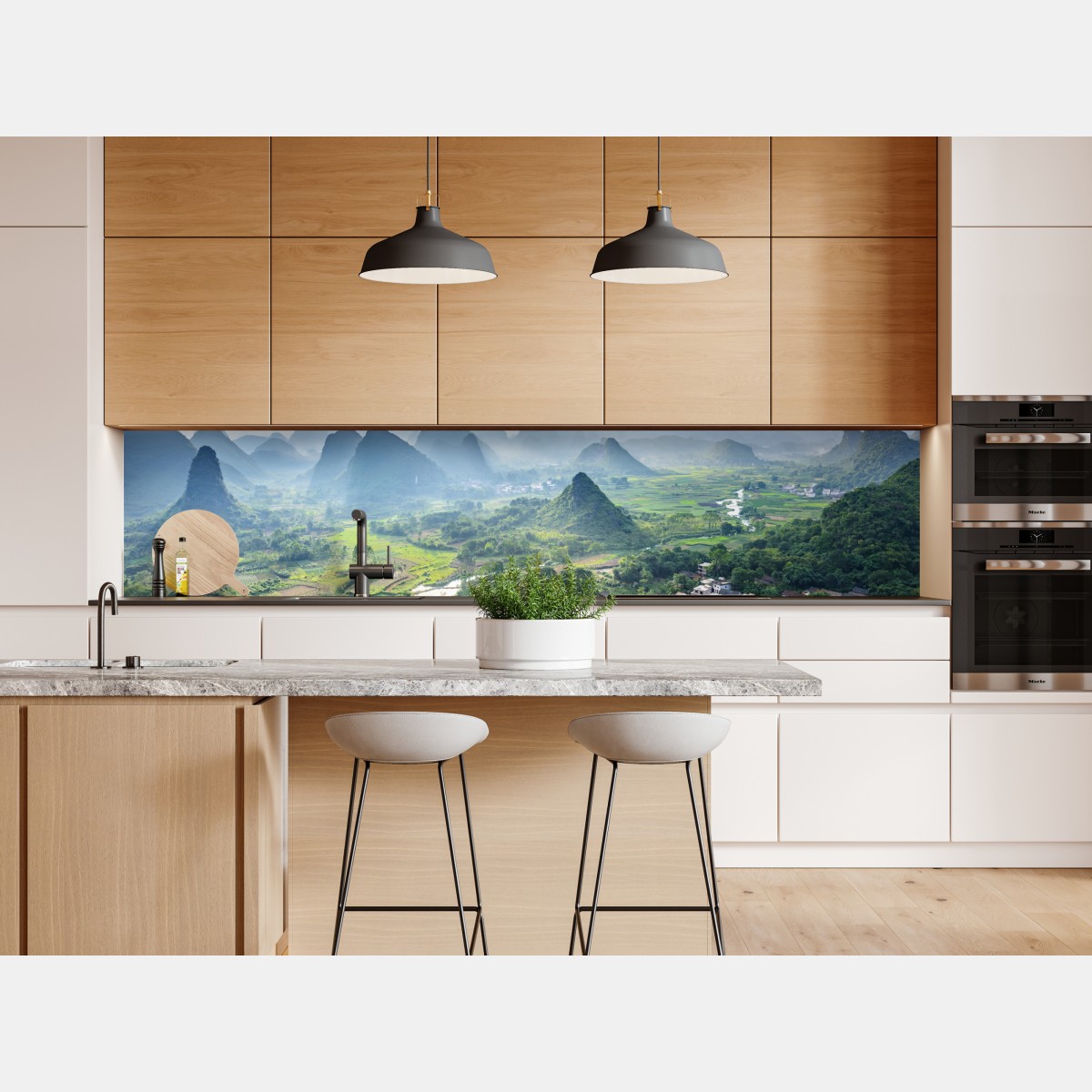 Naklejka repozycjonowalna mglista dolina górska z karstowymi szczytami o świcie – Wallissimo® Naklejka repozycjonowalna mglista dolina górska z karstowymi szczytami o świcie – Wallissimo®