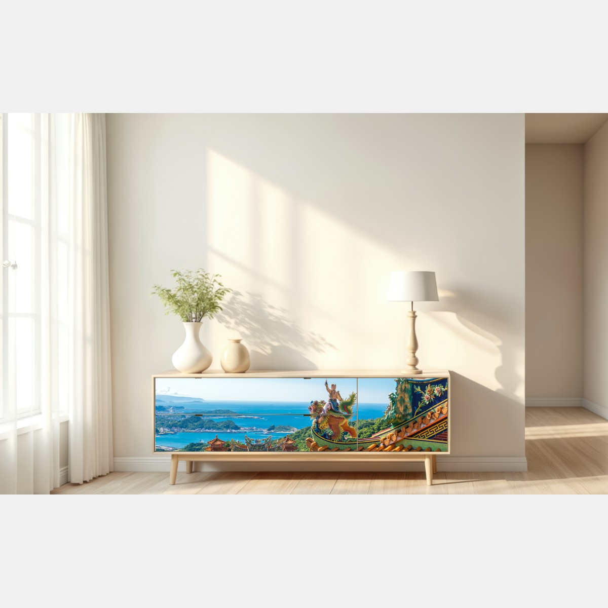 Naklejka repozycjonowalna świątynia z widokiem na wybrzeże Jiufen, Tajwan – Wallissimo® Naklejka repozycjonowalna świątynia z widokiem na wybrzeże Jiufen, Tajwan – Wallissimo®