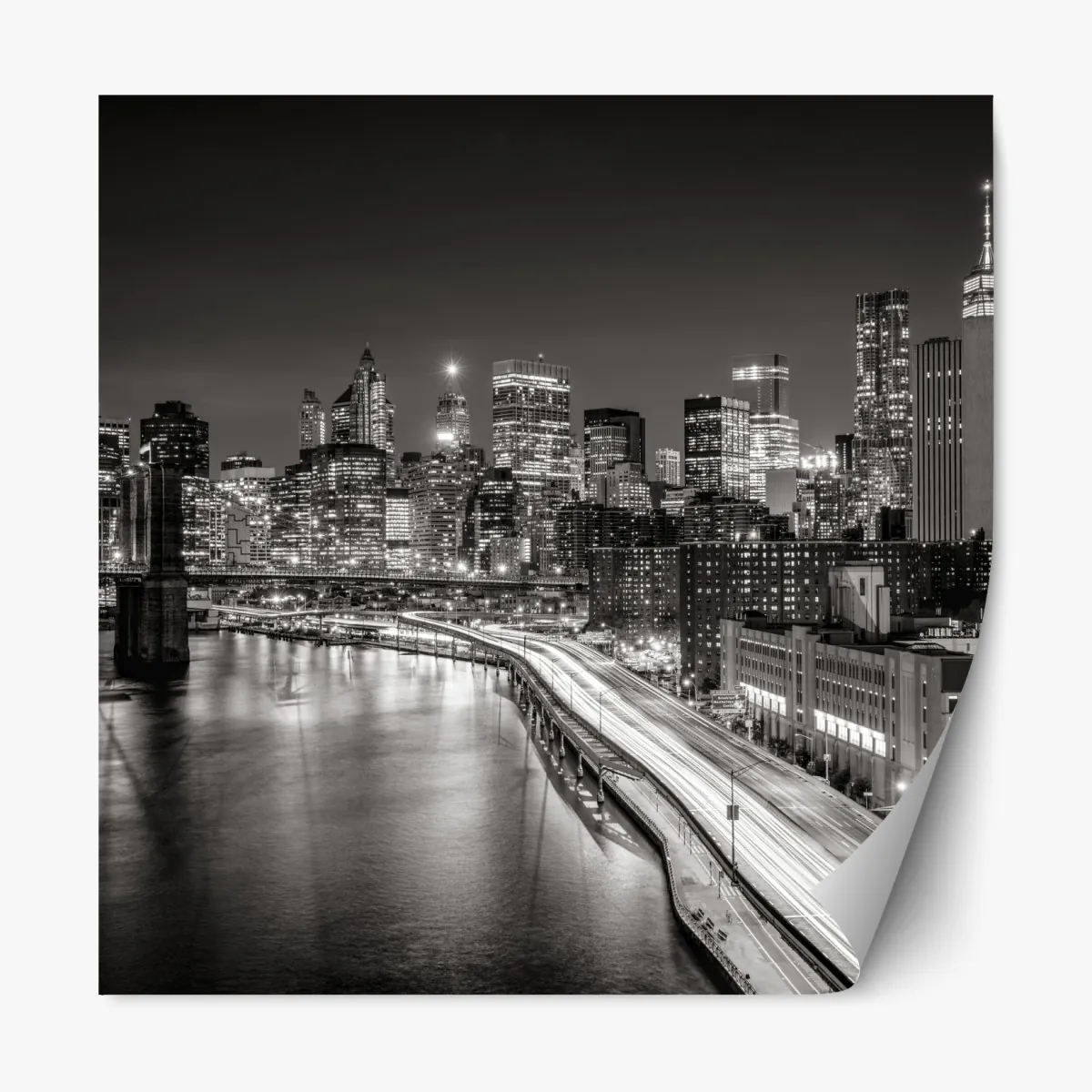Naklejka repozycjonowalna czarno-biała panorama miasta nocą – Wallissimo® Naklejka repozycjonowalna czarno-biała panorama miasta nocą – Wallissimo®