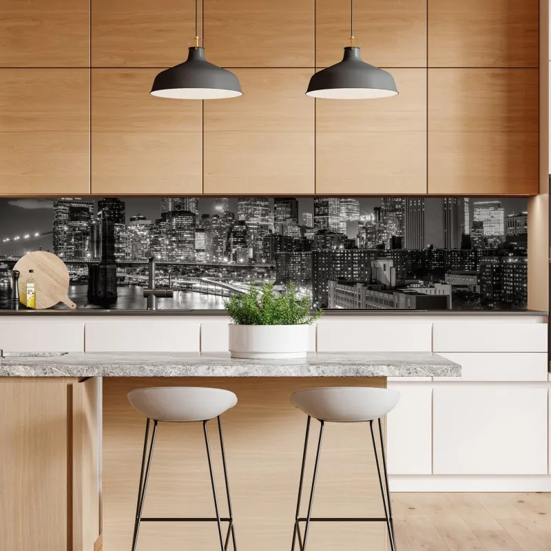 Naklejka repozycjonowalna czarno-biała panorama miasta nocą – Wallissimo® Naklejka repozycjonowalna czarno-biała panorama miasta nocą – Wallissimo®