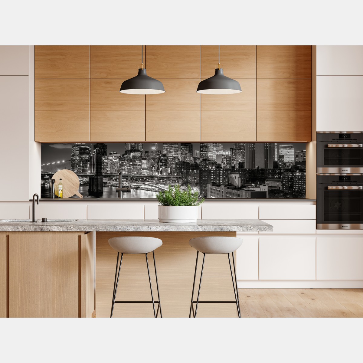 Naklejka repozycjonowalna czarno-biała panorama miasta nocą – Wallissimo® Naklejka repozycjonowalna czarno-biała panorama miasta nocą – Wallissimo®