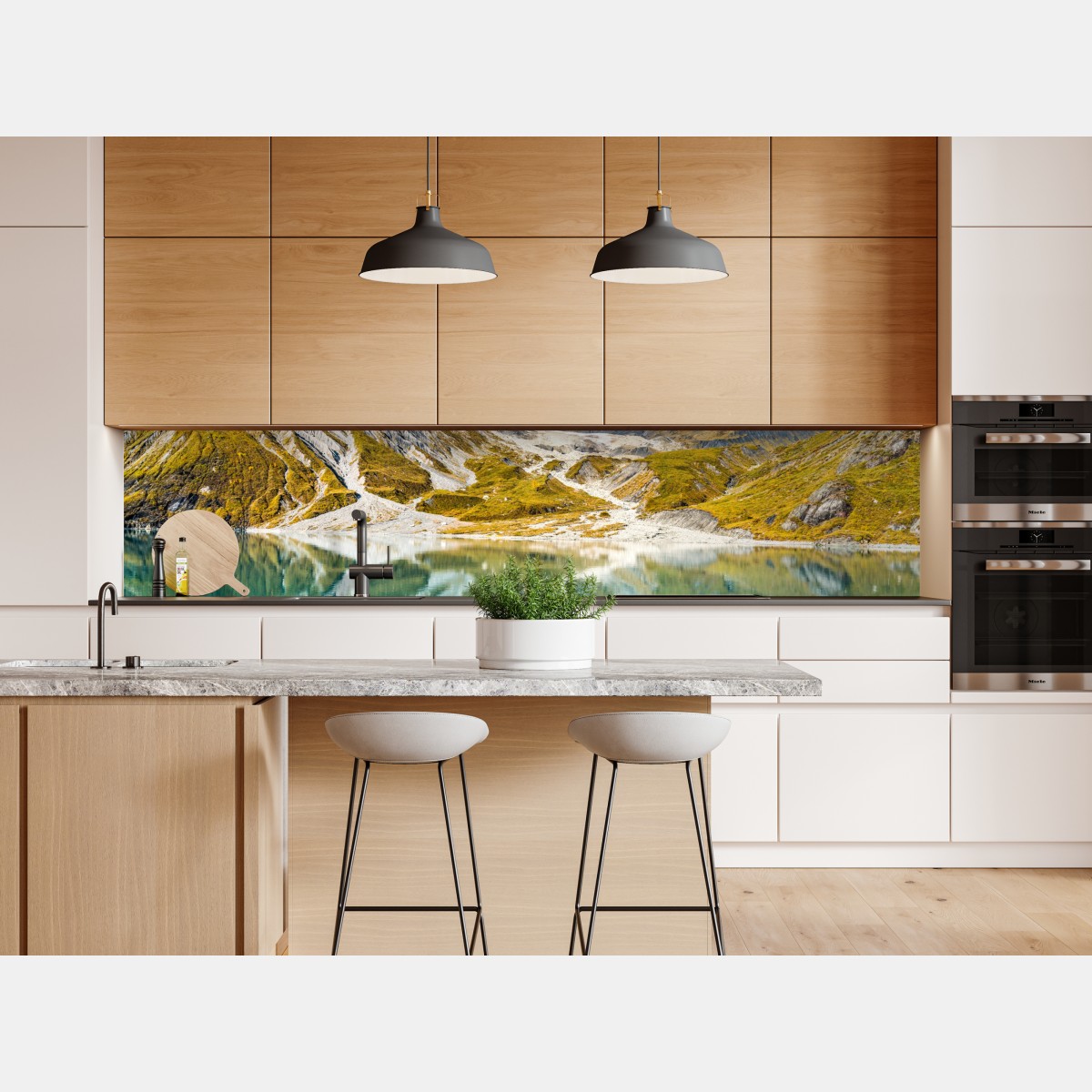 Naklejka repozycjonowalna spokojne alpejskie jezioro z ośnieżonymi szczytami – Wallissimo® Naklejka repozycjonowalna spokojne alpejskie jezioro z ośnieżonymi szczytami – Wallissimo®