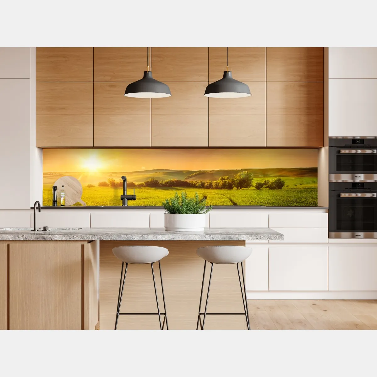 Naklejka repozycjonowalna słoneczna łąka o zachodzie słońca – Wallissimo® Naklejka repozycjonowalna słoneczna łąka o zachodzie słońca – Wallissimo®