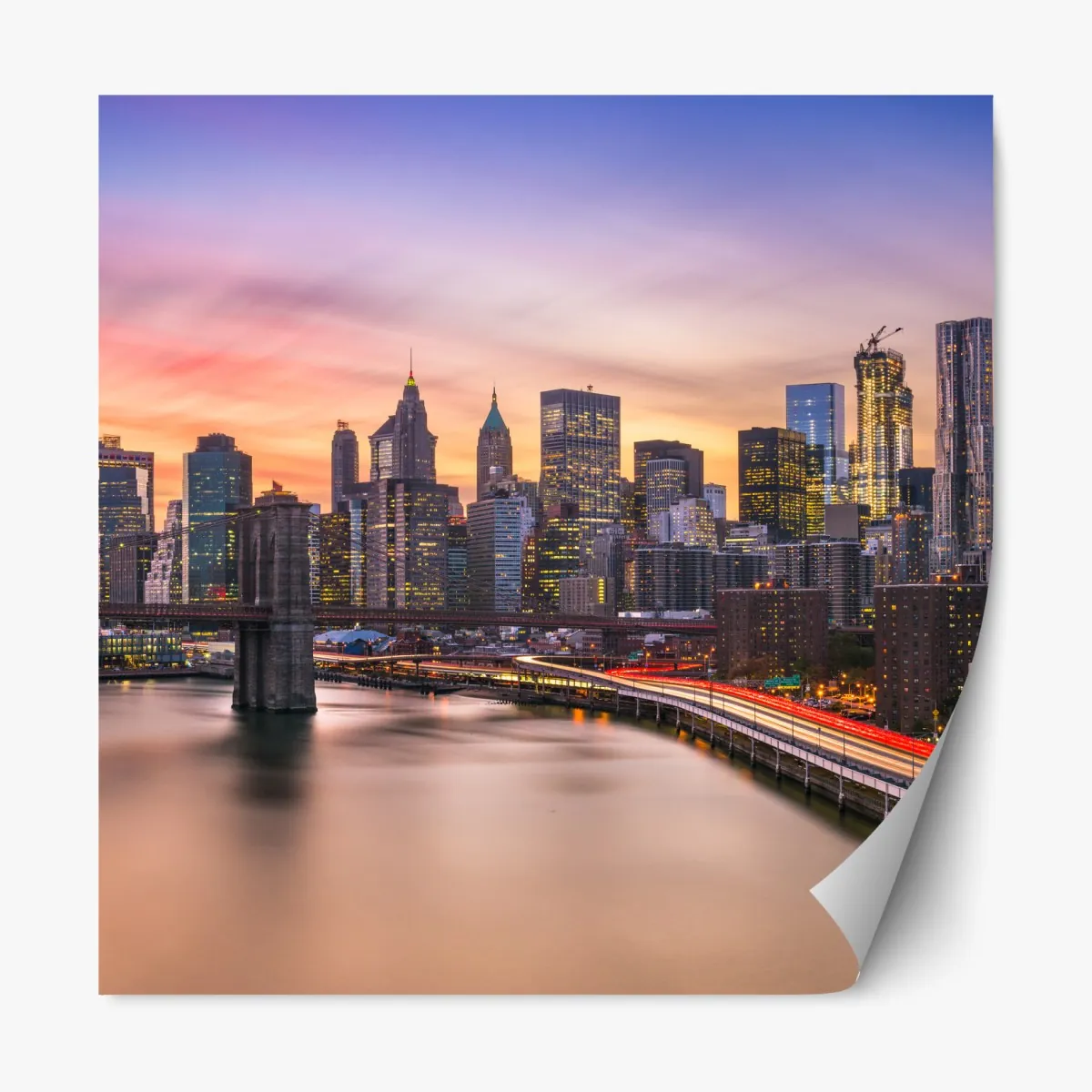 Naklejka repozycjonowalna panorama Nowego Jorku o zachodzie słońca – Wallissimo® Naklejka repozycjonowalna panorama Nowego Jorku o zachodzie słońca – Wallissimo®