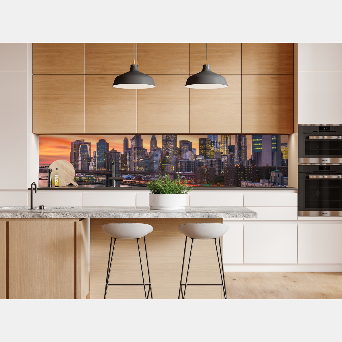 Naklejka repozycjonowalna panorama Nowego Jorku o zachodzie słońca – Wallissimo® Naklejka repozycjonowalna panorama Nowego Jorku o zachodzie słońca – Wallissimo®