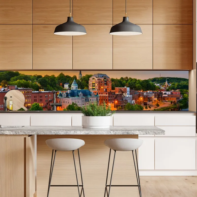 Naklejka repozycjonowalna zimowy las brzozowy ze złotym świtem – Wallissimo®