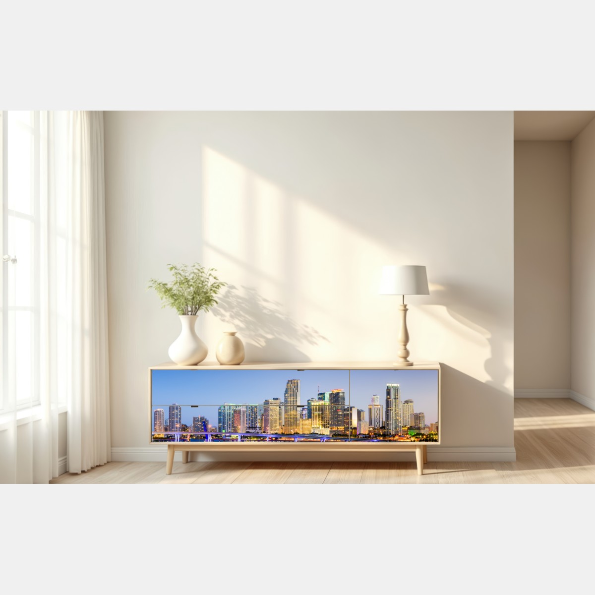 Naklejka repozycjonowalna Miami panorama miasta o zmierzchu – Wallissimo® Naklejka repozycjonowalna Miami panorama miasta o zmierzchu – Wallissimo®