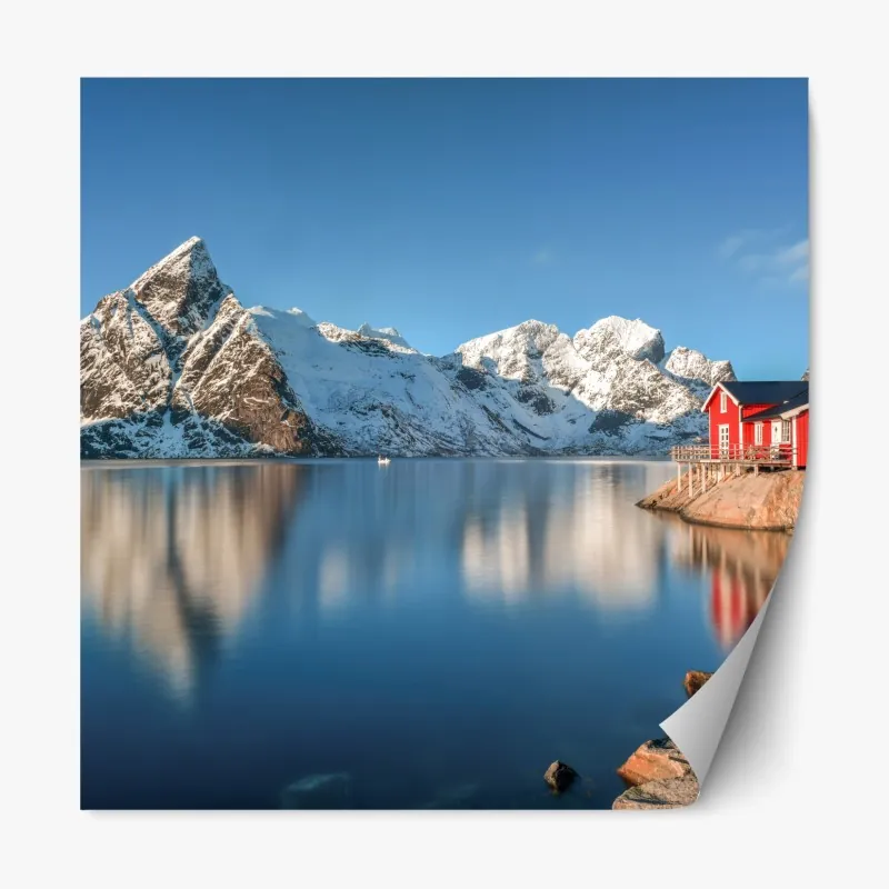 Naklejka repozycjonowalna spokojny zimowy fiord w Reine, Lofoten