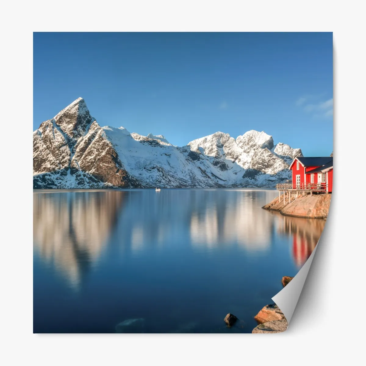 Naklejka repozycjonowalna spokojny zimowy fiord w Reine, Lofoten – Wallissimo® Naklejka repozycjonowalna spokojny zimowy fiord w Reine, Lofoten – Wallissimo®