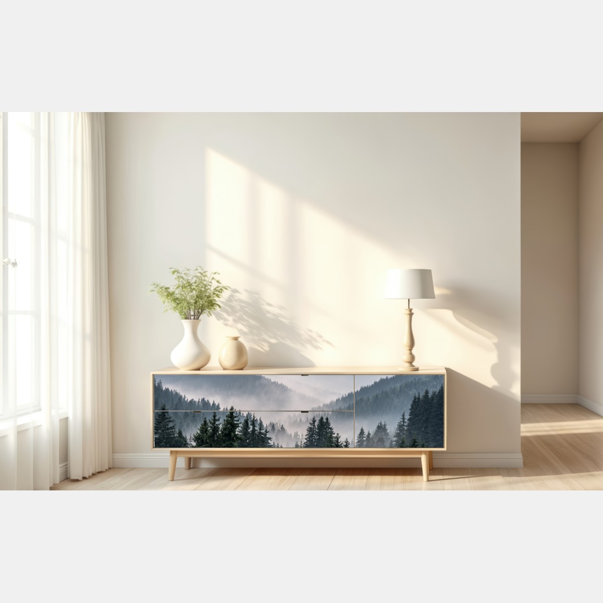 Naklejka repozycjonowalna mglisty górski las – Wallissimo® Naklejka repozycjonowalna mglisty górski las – Wallissimo®