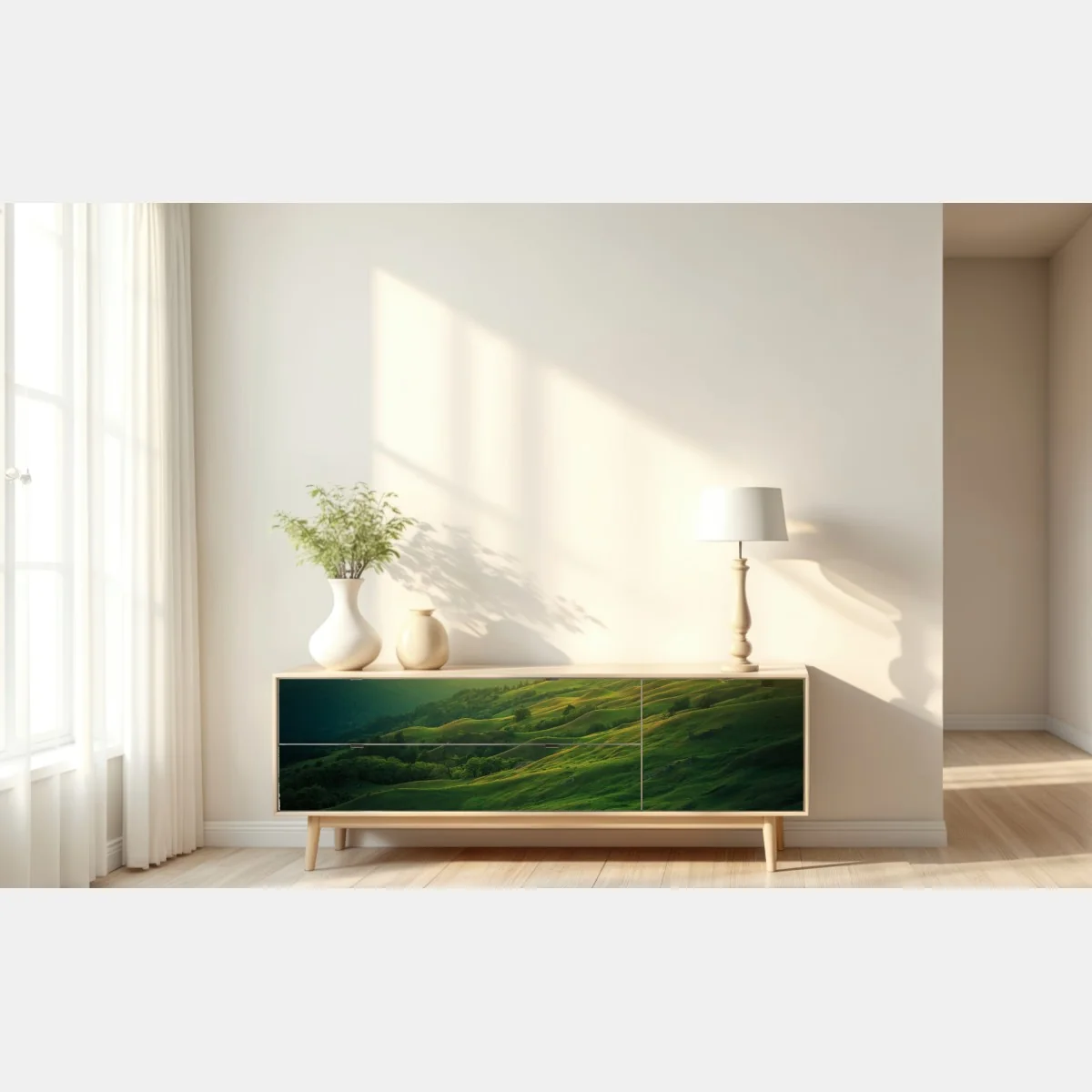 Naklejka repozycjonowalna falujące wzgórza Północnej Kalifornii o zachodzie słońca – Wallissimo® Naklejka repozycjonowalna falujące wzgórza Północnej Kalifornii o zachodzie słońca – Wallissimo®