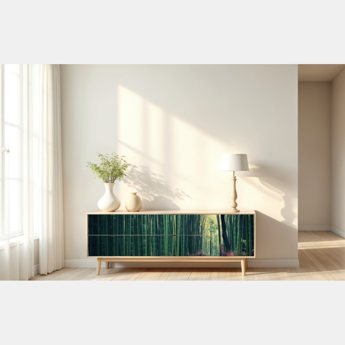 Naklejka repozycjonowalna spokojna alejka bambusowa w Arashiyama – Wallissimo® Naklejka repozycjonowalna spokojna alejka bambusowa w Arashiyama – Wallissimo®