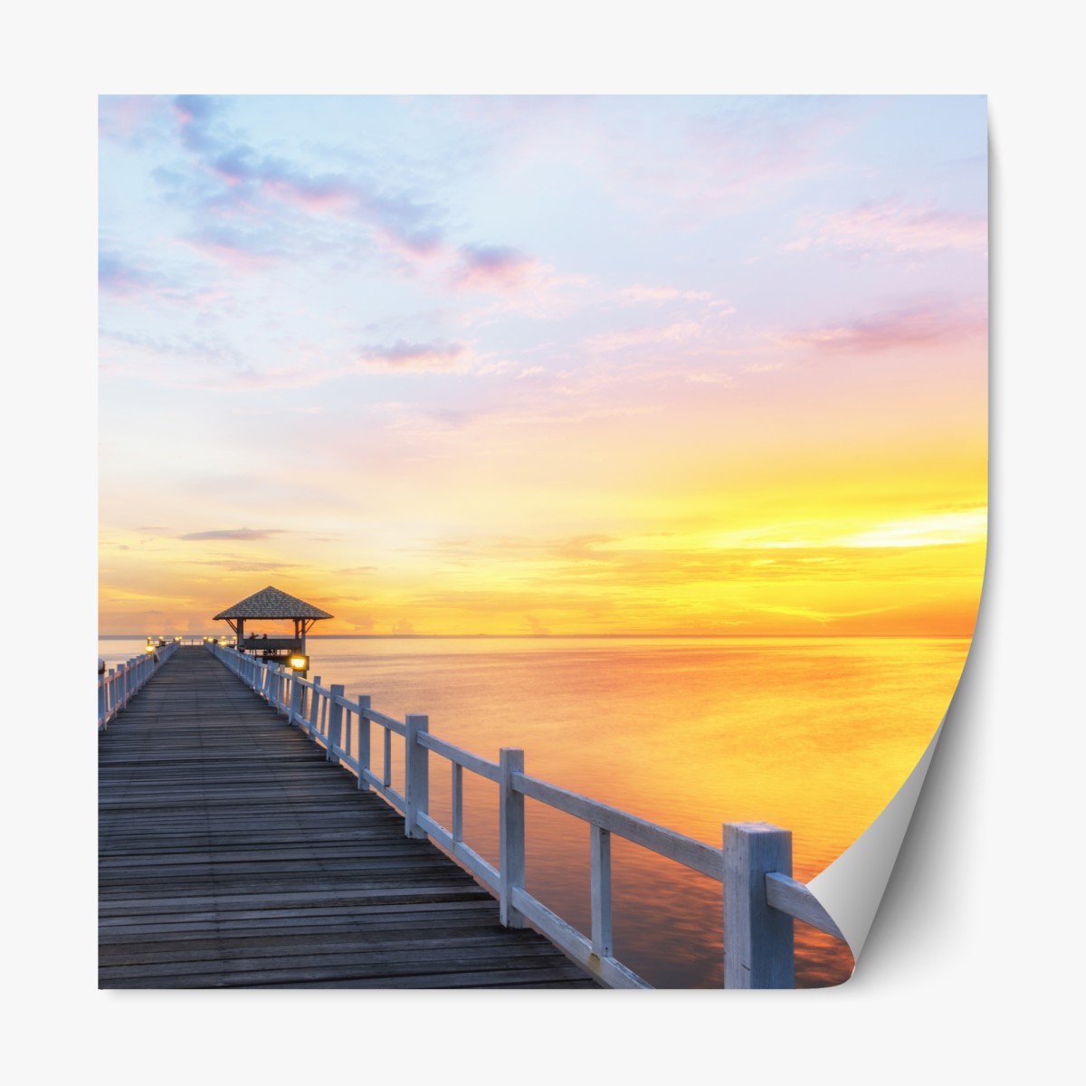 Repositionable sticker wooden pier at sunrise