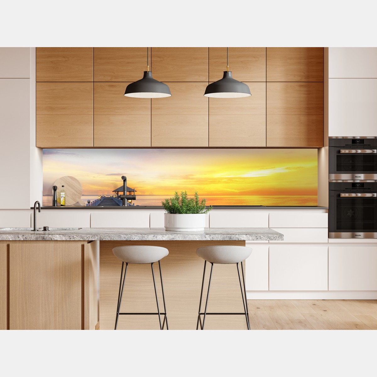 Naklejka repozycjonowalna drewniane molo o wschodzie słońca – Wallissimo® Naklejka repozycjonowalna drewniane molo o wschodzie słońca – Wallissimo®