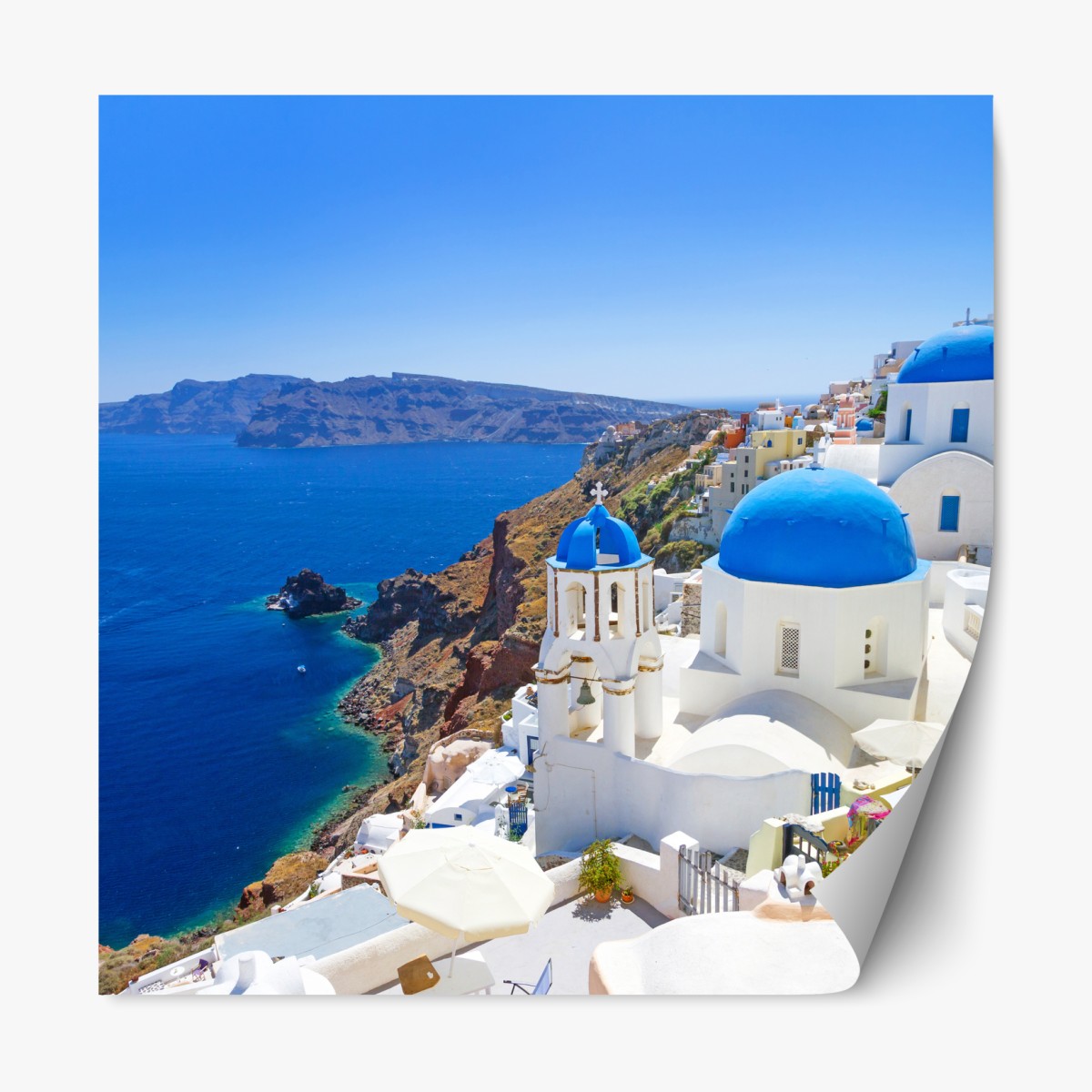 Repositionable sticker Santorini blue domes over the caldera