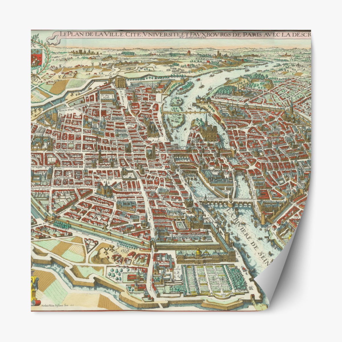 Repositionable sticker antique city map of Paris
