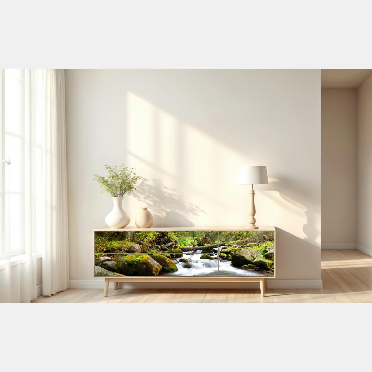Naklejka repozycjonowalna porośnięty mchem strumień leśny – Wallissimo® Naklejka repozycjonowalna porośnięty mchem strumień leśny – Wallissimo®