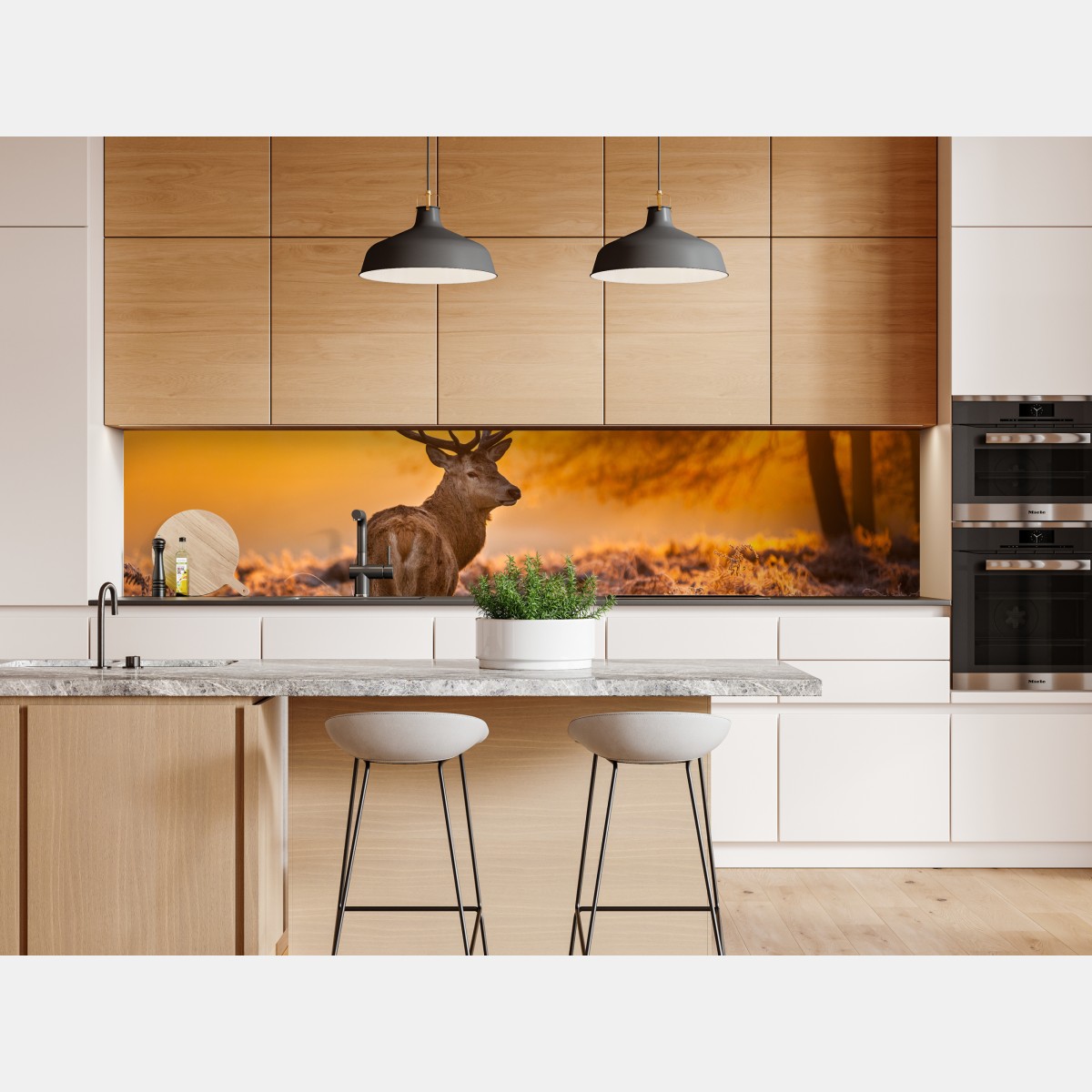 Naklejka repozycjonowalna złoty jeleń o świcie – Wallissimo® Naklejka repozycjonowalna złoty jeleń o świcie – Wallissimo®