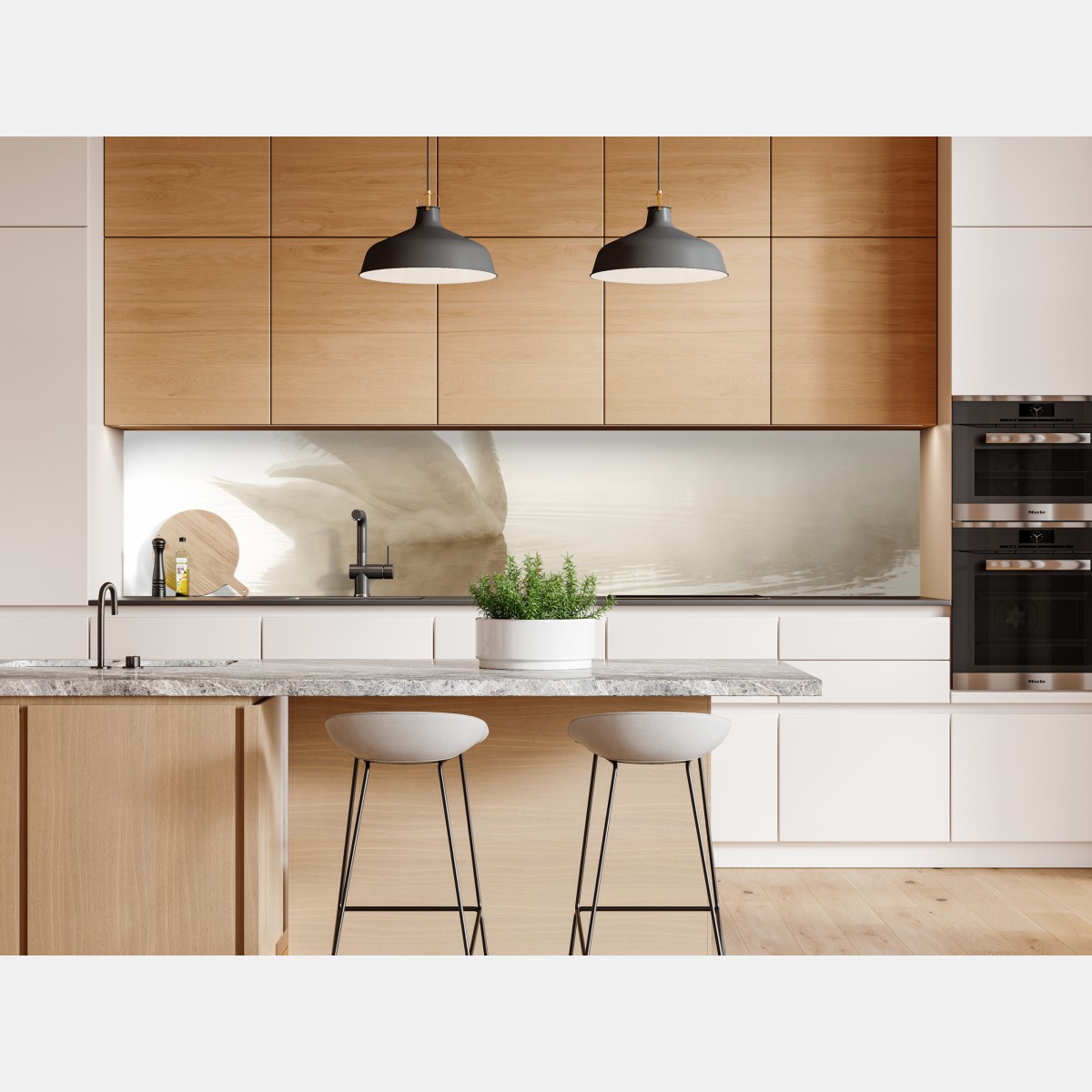 Naklejka repozycjonowalna elegancki łabędź we mgle – Wallissimo® Naklejka repozycjonowalna elegancki łabędź we mgle – Wallissimo®