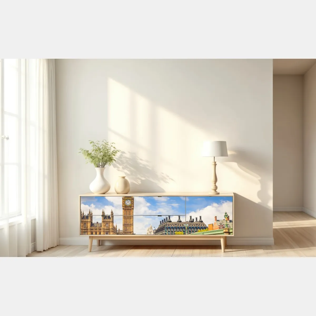 Naklejka repozycjonowalna widok Londynu z wieżą zegarową Big Ben i mostem Westminster – Wallissimo® Naklejka repozycjonowalna widok Londynu z wieżą zegarową Big Ben i mostem Westminster – Wallissimo®