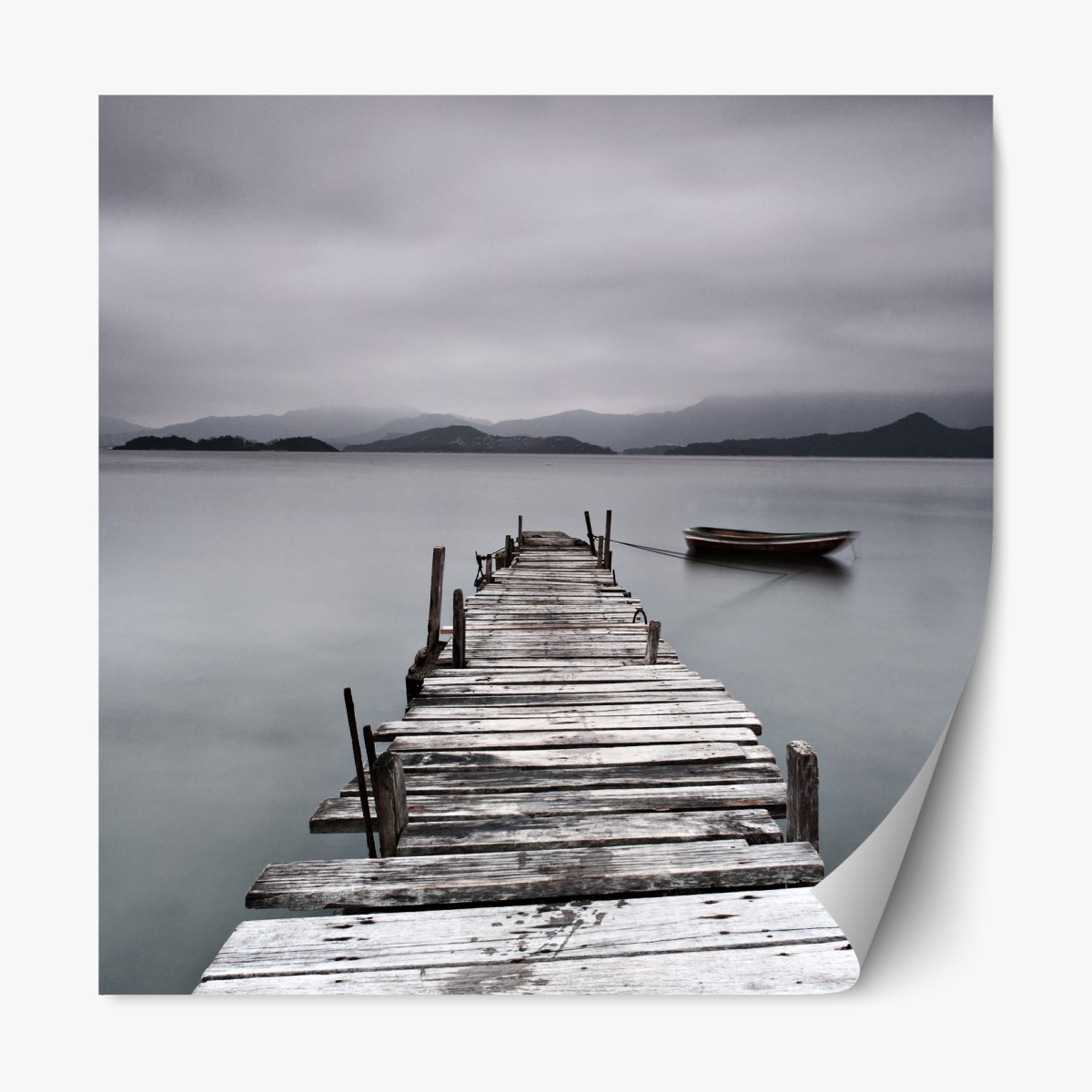 Repositionable sticker quiet wooden pier over calm sea