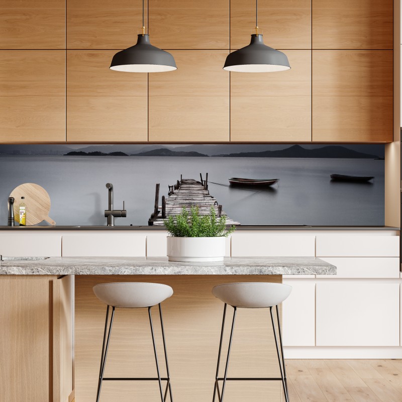 Naklejka repozycjonowalna ciche drewniane molo nad spokojnym morzem – Wallissimo® Naklejka repozycjonowalna ciche drewniane molo nad spokojnym morzem – Wallissimo®