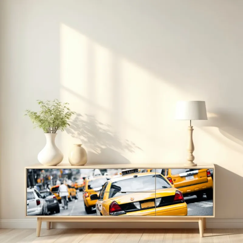 Naklejka repozycjonowalna żółte taksówki na ruchliwej ulicy Nowego Jorku – Wallissimo® Naklejka repozycjonowalna żółte taksówki na ruchliwej ulicy Nowego Jorku – Wallissimo®