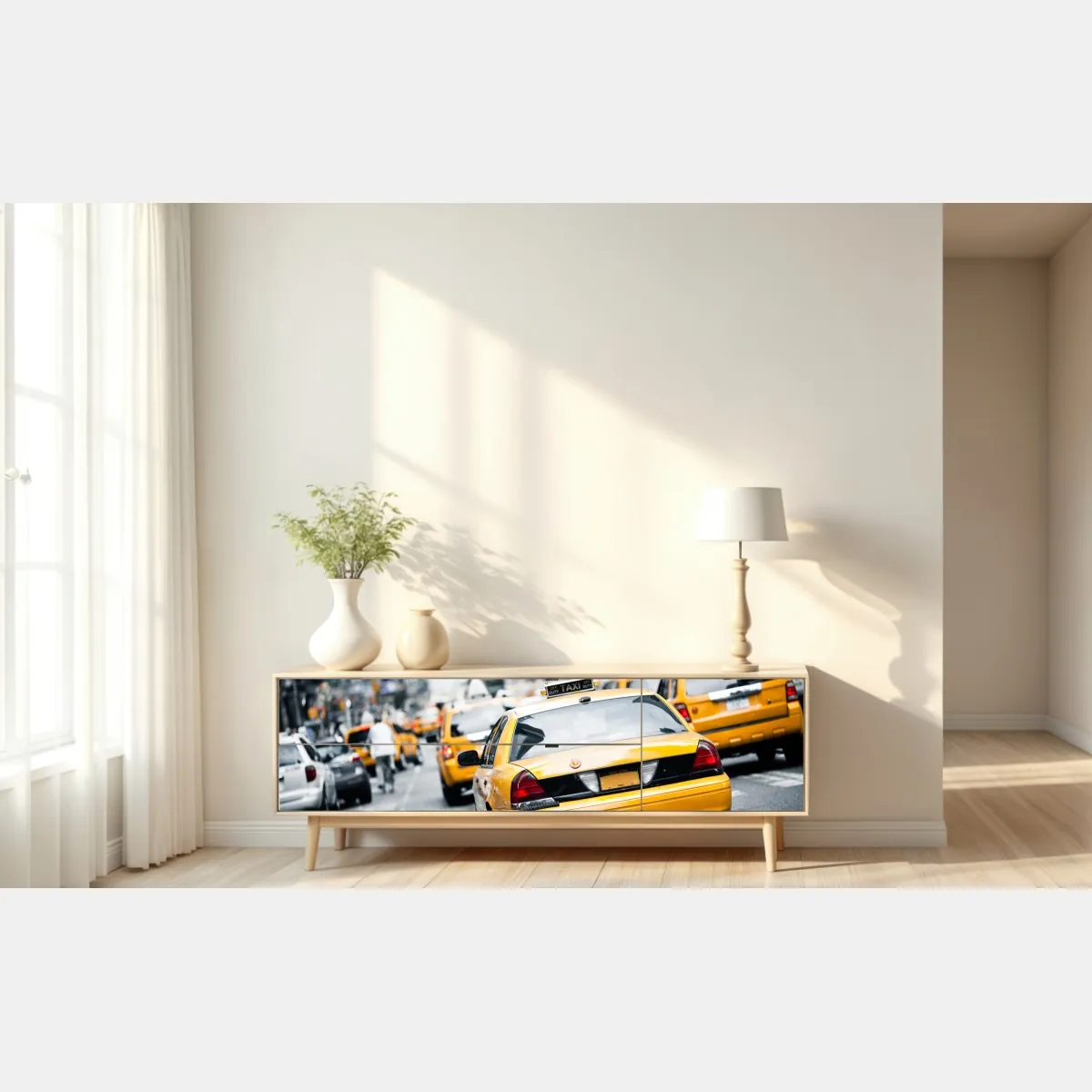 Naklejka repozycjonowalna żółte taksówki na ruchliwej ulicy Nowego Jorku – Wallissimo® Naklejka repozycjonowalna żółte taksówki na ruchliwej ulicy Nowego Jorku – Wallissimo®