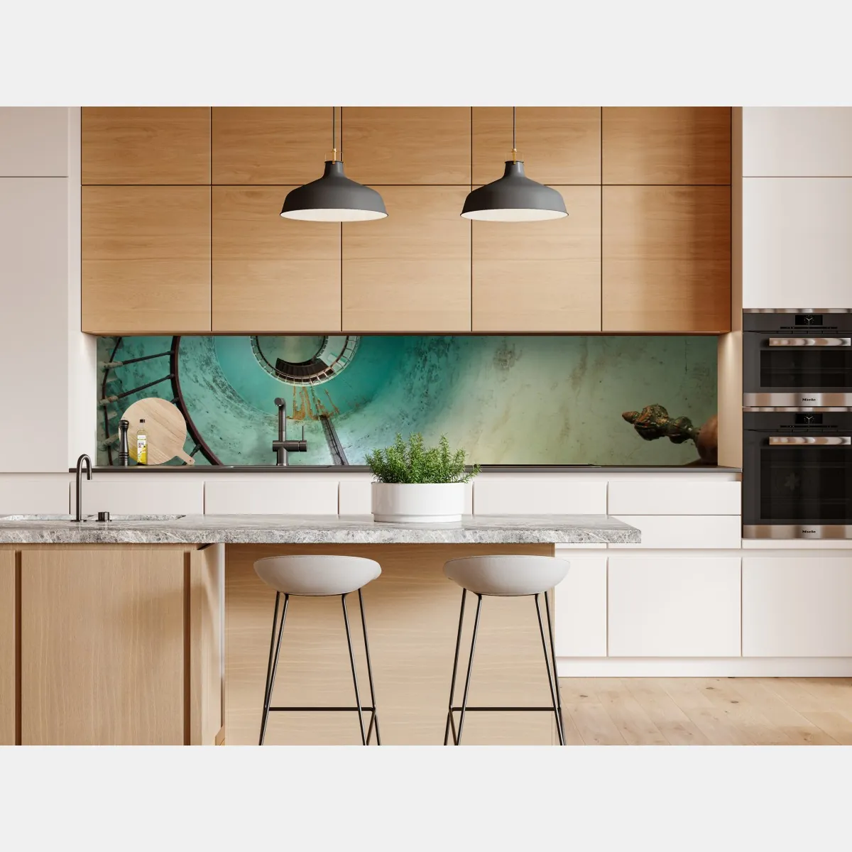 Naklejka repozycjonowalna turkusowa spiralna klatka schodowa w zabytkowym wnętrzu – Wallissimo® Naklejka repozycjonowalna turkusowa spiralna klatka schodowa w zabytkowym wnętrzu – Wallissimo®