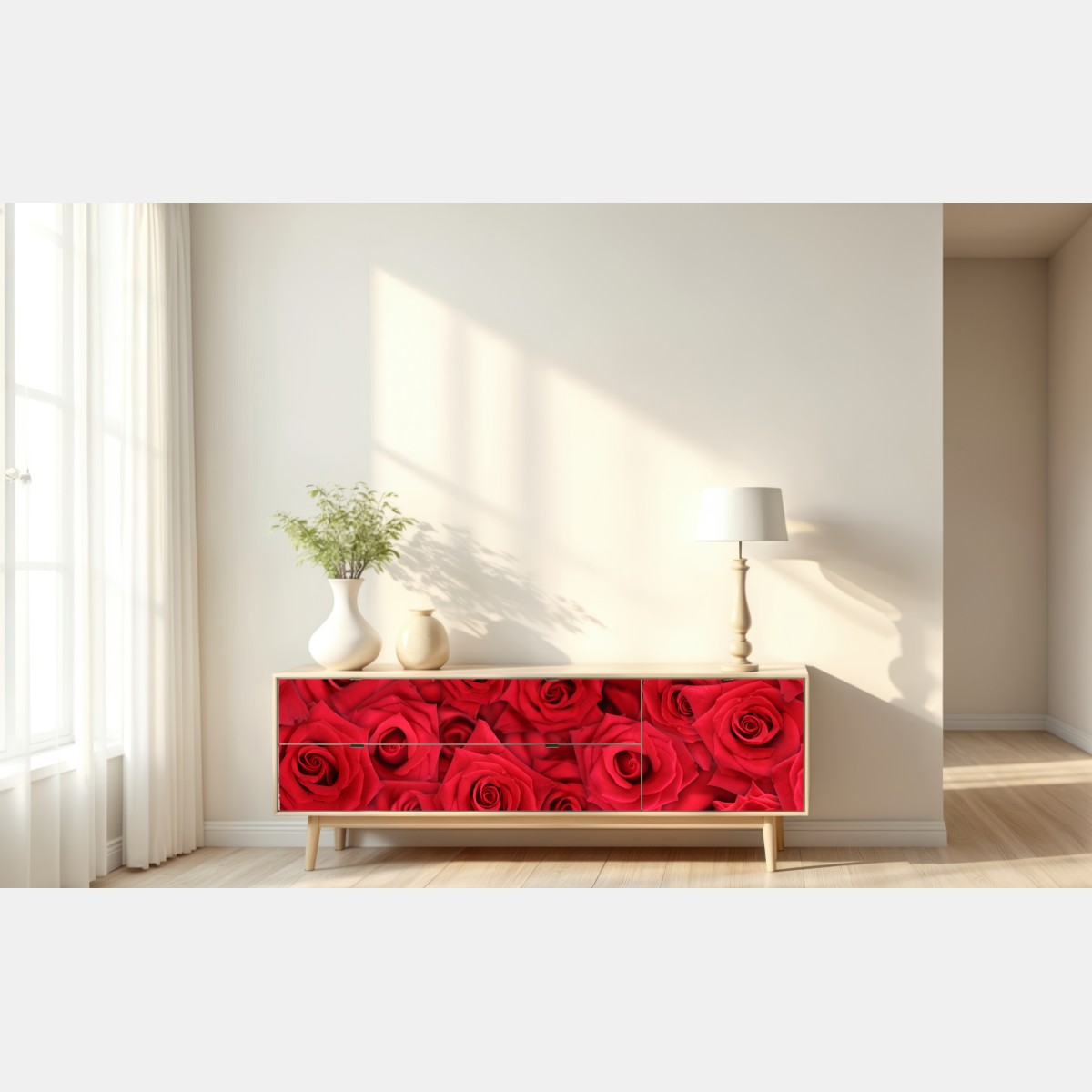 Naklejka repozycjonowalna żywe czerwone róże kolaż – Wallissimo® Naklejka repozycjonowalna żywe czerwone róże kolaż – Wallissimo®