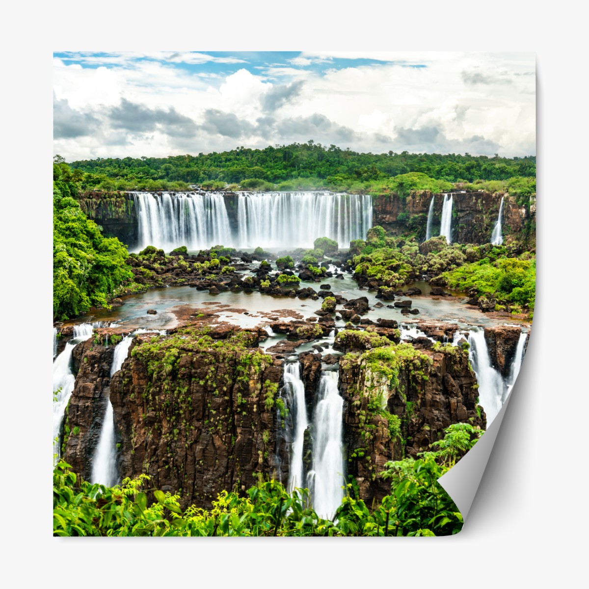 Repositionable sticker lush green waterfall panorama