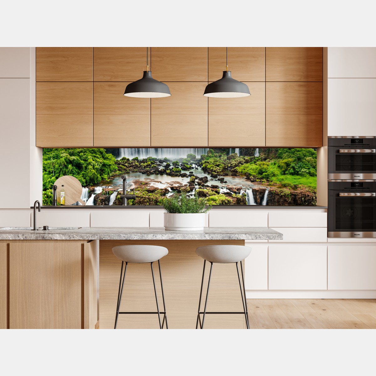 Naklejka repozycjonowalna panorama bujnego zielonego wodospadu – Wallissimo® Naklejka repozycjonowalna panorama bujnego zielonego wodospadu – Wallissimo®