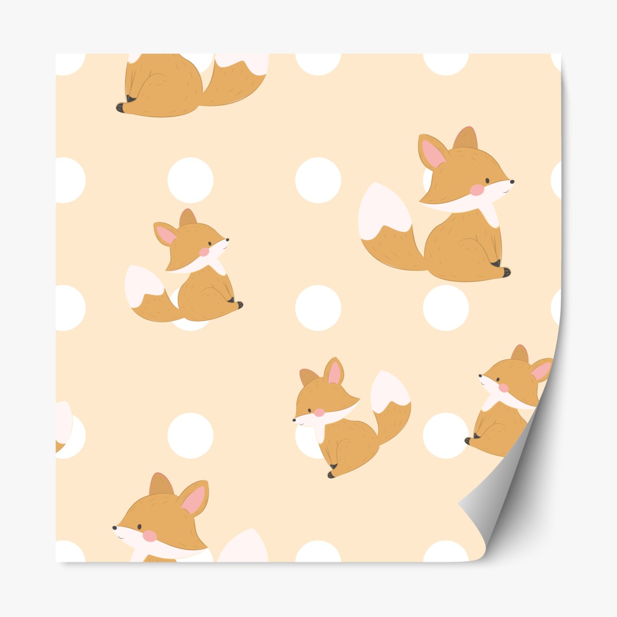 Repositionable sticker playful fox pattern in pastel beige