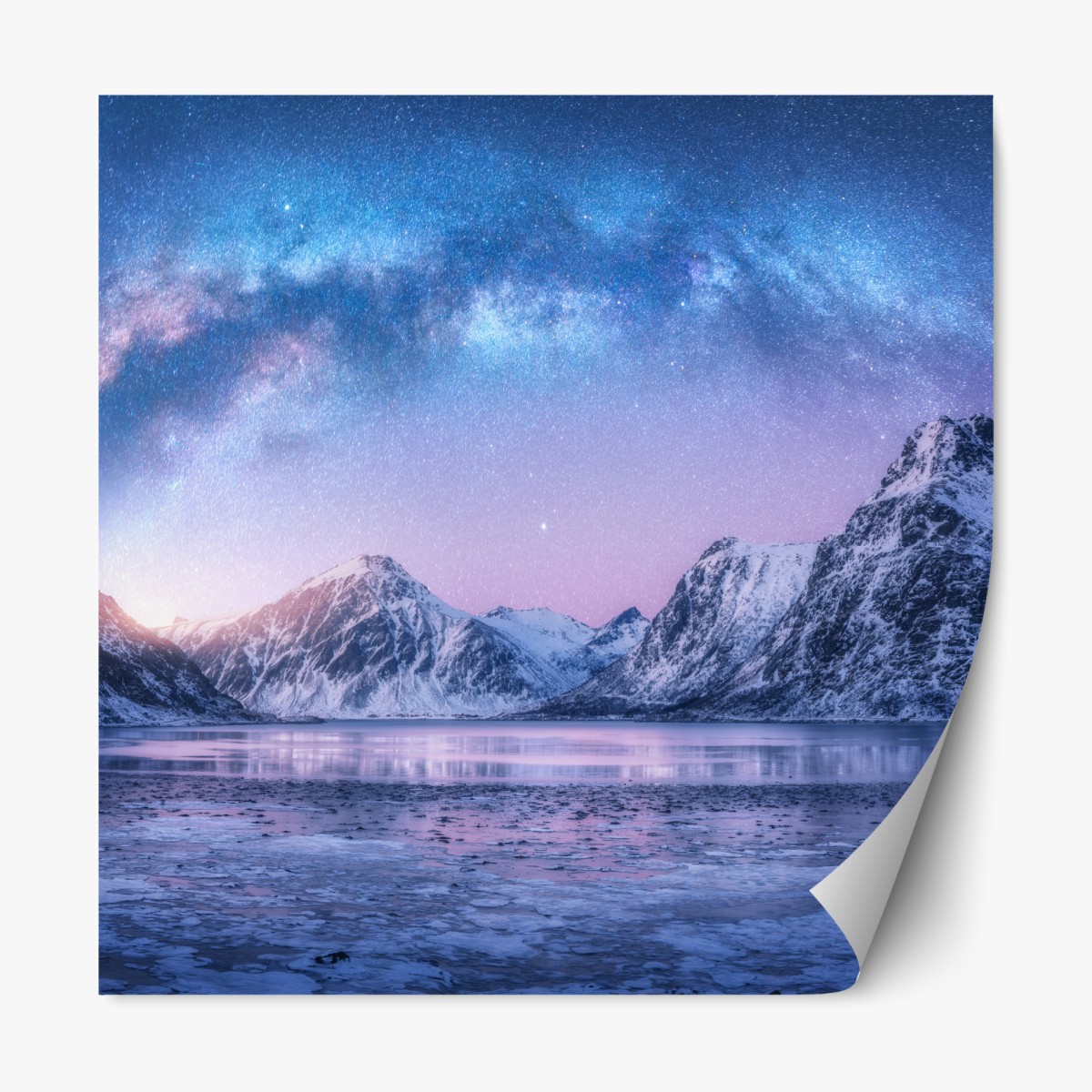 Repositionable sticker serene arctic mountain night under the milky way